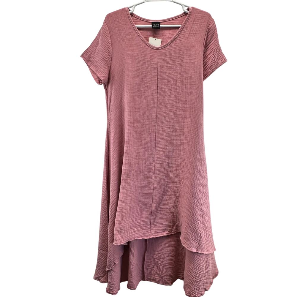 NWT Thaluta Midi Dress Short Sleeve Gauzy Cotton High Low Hem Pink OS